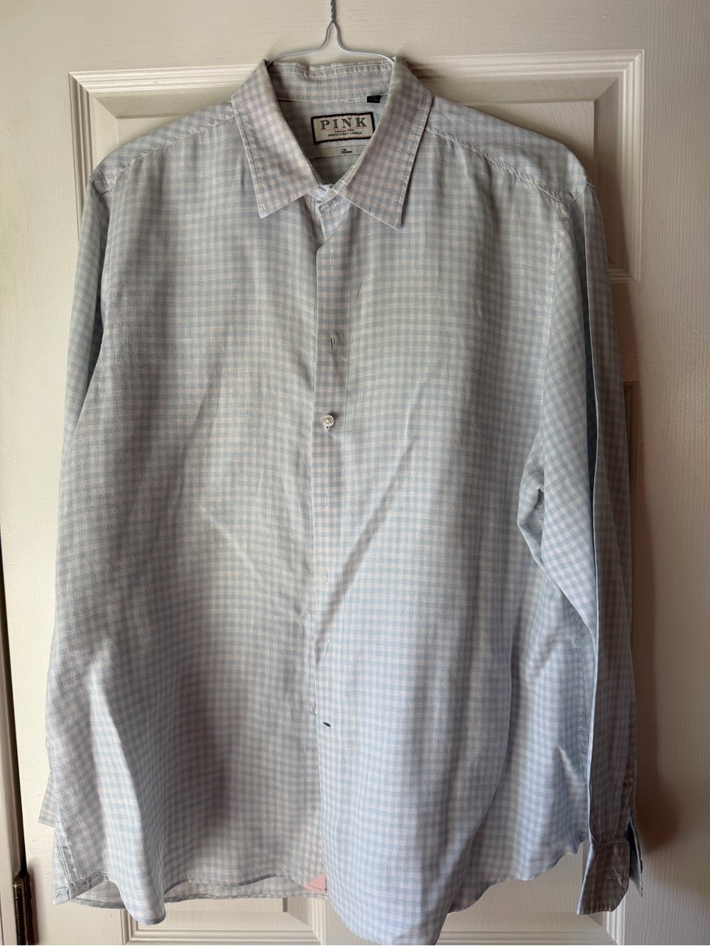 Thomas Pink Jermyn Street London 100% Pure Linen Check Shirt Blue Men's M